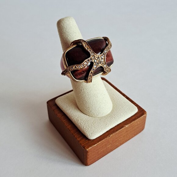 New Angelique de Paris Gold Plated Red Brown Tigereye Cage Ring Size 7 - Picture 11 of 16